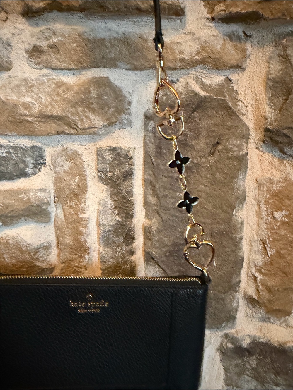 Purse extender fashion gold tone with black clover detail new